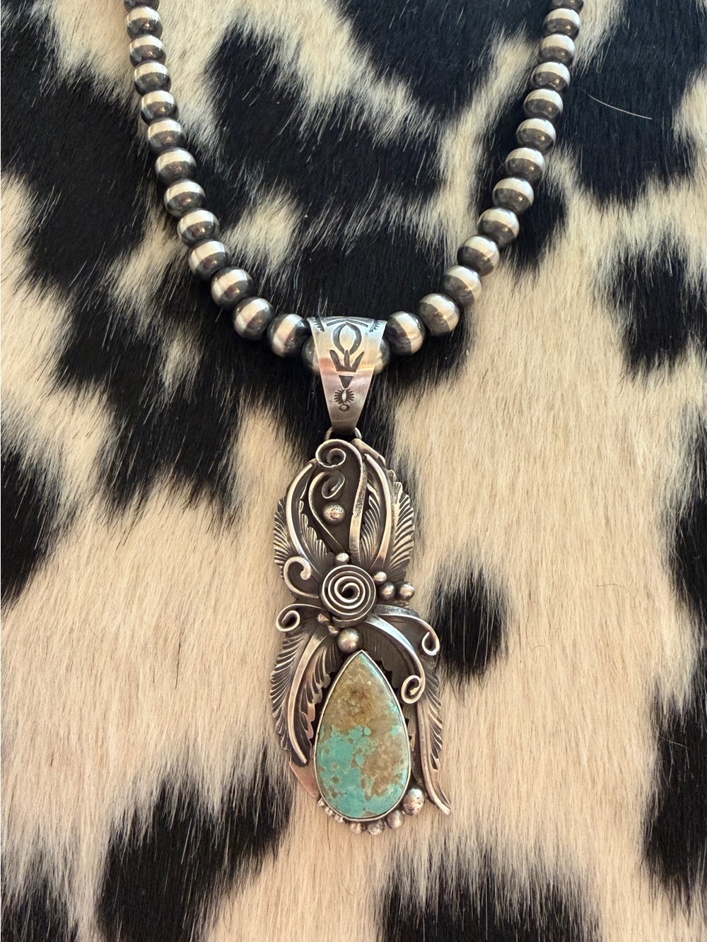 ❤️ Navajo Signed Jimmy Lee Royston Turquoise Sterling 20Gm Native Pendant 3.15”L - Picture 4 of 16